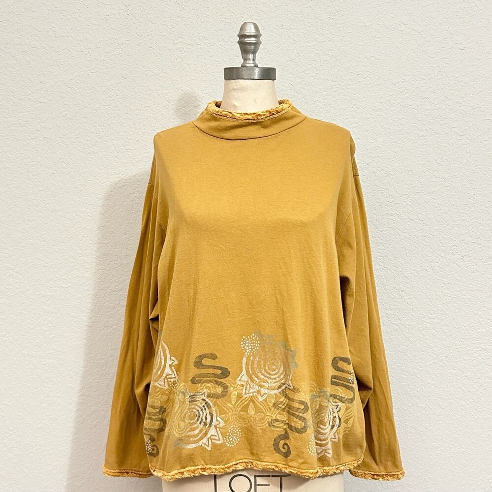 Vintage BLUE FISH Top Mustard Yellow Velvet Cotton Oversized Boho USA